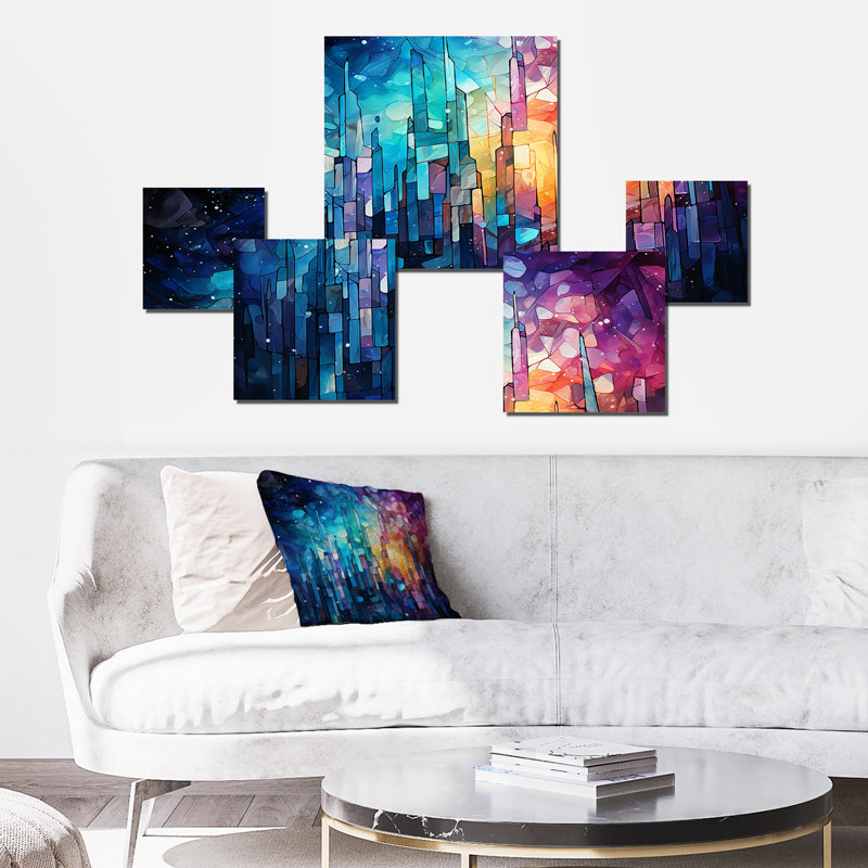 «Midnight Cityscape Spectrum 1», ensemble d'art mural carré 5