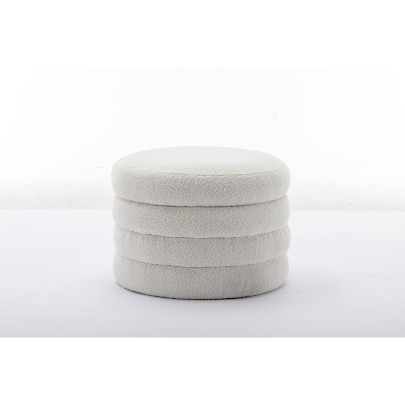 Tomkiel Round Storage Ottoman, White Boucle