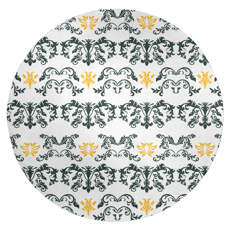 Tapis rond rond damassé à motif baroque blanc