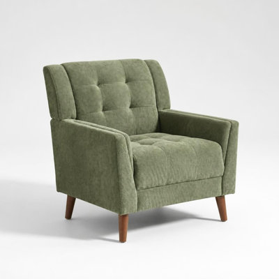 Fauteuil rembourré de style moderne du milieu du siècle, avec capitonnage gaufré, assise moelleuse et pieds en bois massif, fauteuil d'appoint confortable.