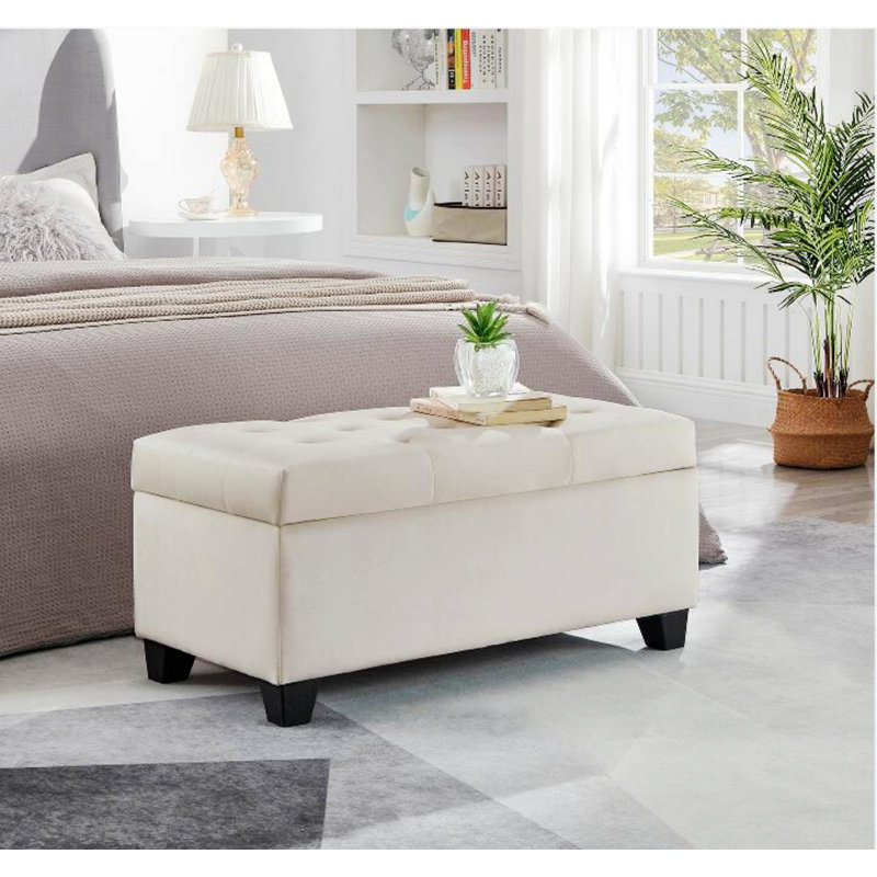 Banc de rangement en tissu Permelia, Beige clair