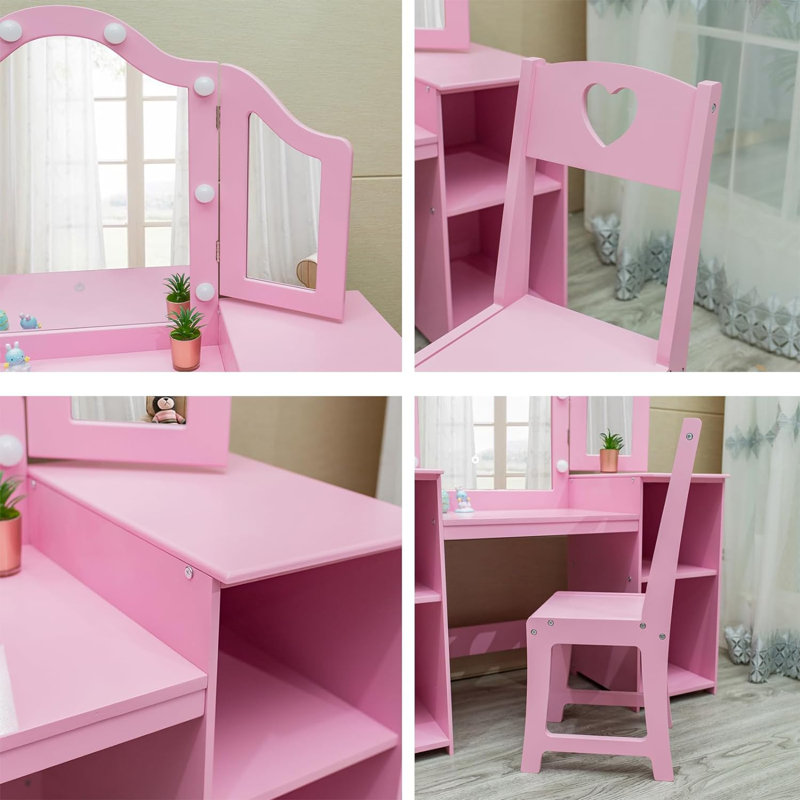 Ensemble coiffeuse et miroir pour enfants Causey, Rose