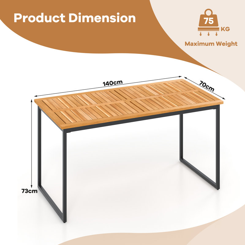 Rectangular Outdoor Dining Table With Umbrella Hole , 140cm cm W 70cm cm D
