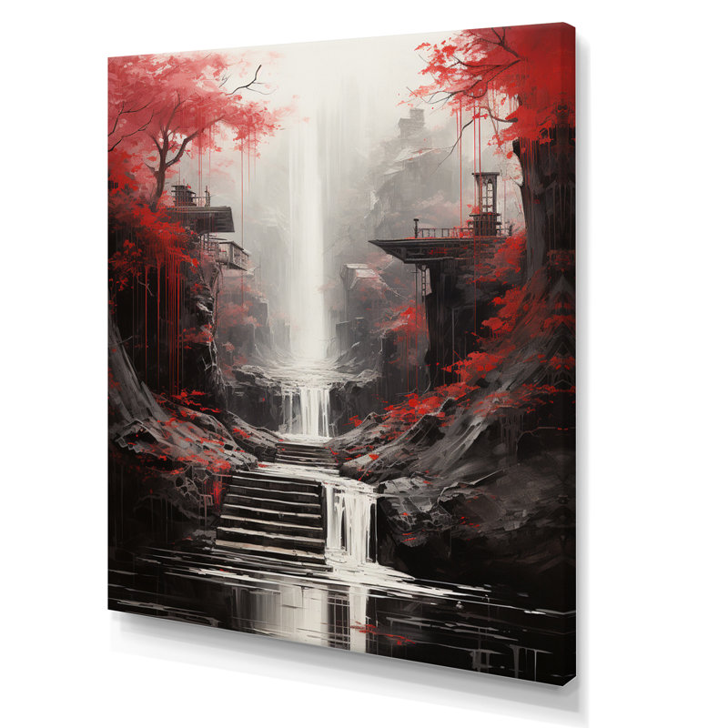 «Red Tree Endless Waterfall Journey», art sur toile, Toile tendue, 40" H x 30" W