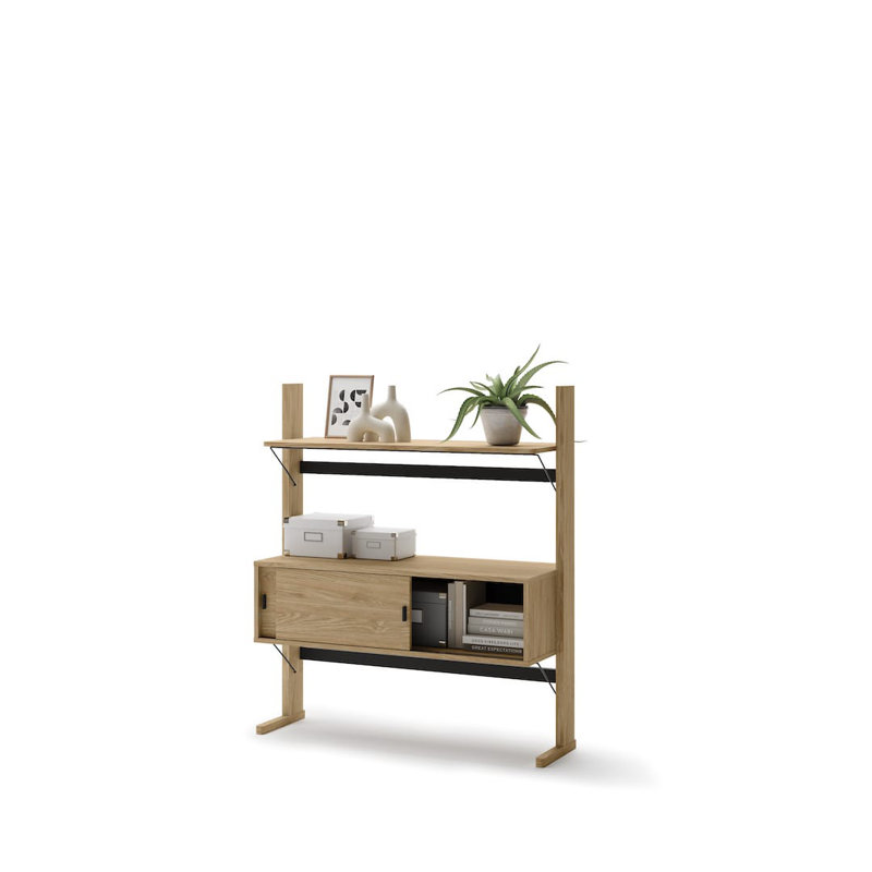 Besnike 3 Low Bookcase in Oiled Oak - Stylish Storage with Sliding Doors