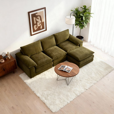 Canapé modulaire modulaire, canapé en L en forme de nuage avec 1 repose-pieds mobile, canapé en chenille confortable avec coussins moelleux pour le salon (vert)