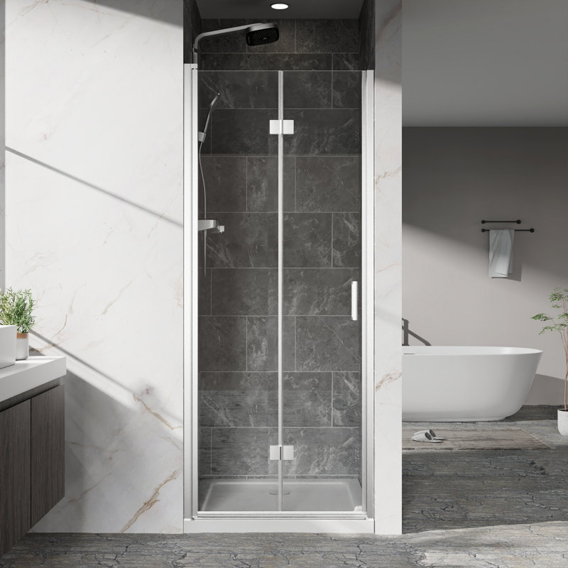 Shower Doors, Frameless Bi-Fold Swing Shower Door,1/4" (6Mm) Clear Tempered Glass, Silver