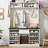 Farmhouse Hall Tree with Storage, 42 Inch Wide Entryway Bench with 2 Sliding Barn Doors,Tall Hall Tree with Coat Rack & Shoe Storage-1922623251