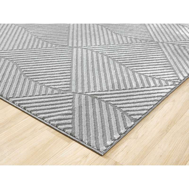 Bezore Modern Indoor Living Room Area Rug Embossed Cut-Shrink Pile with Metallic Sheen Jute Backing Living Room - Bedroom Hallway Carpet Pyramid Anthracite