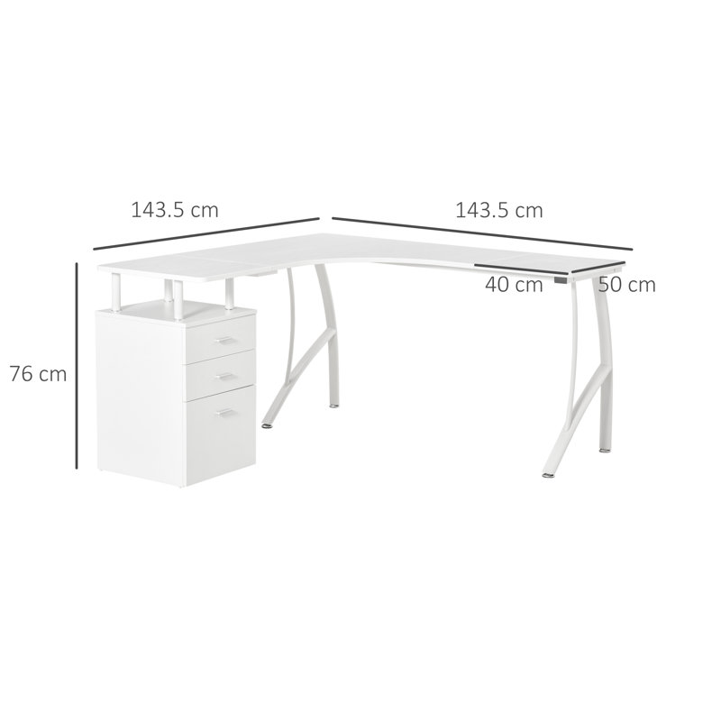L-Shaped Writing Desk, White