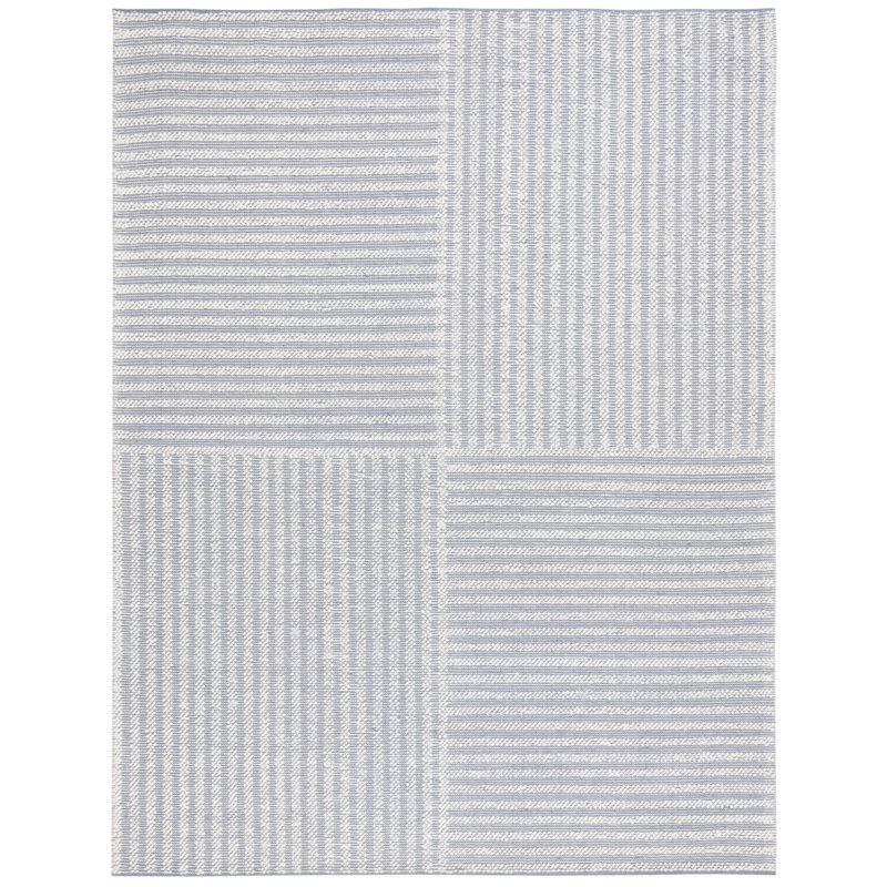 Deloera Hand Woven Wool/Cotton Striped Rug in Gray/Ivory, Rectangle 4' x 6'