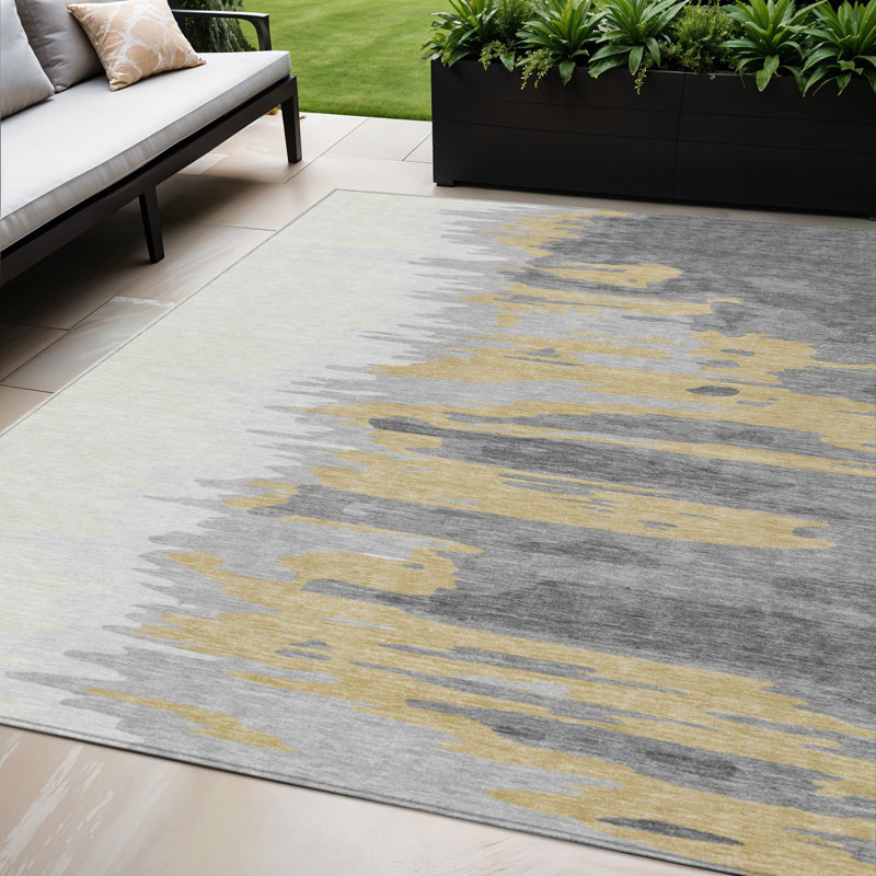 Tapis intérieur lavable abstrait gris anthracite et brun clair HomeRoots 5 pi x 8 pi