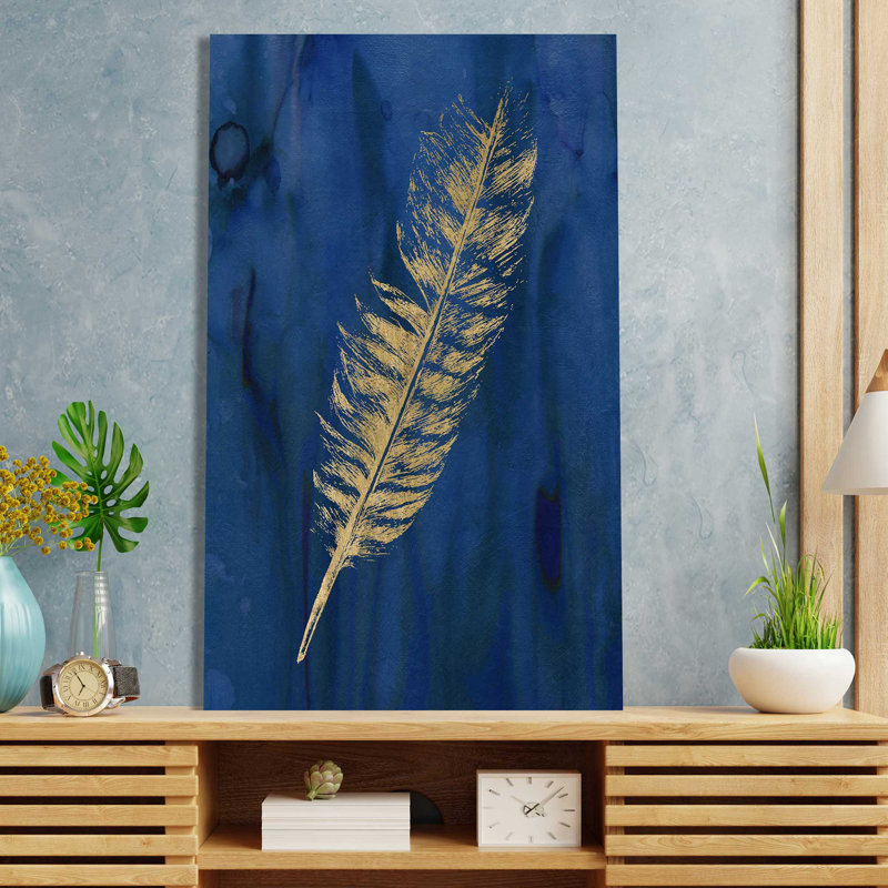 Plume d'or I - peinture, L 18 po x H 30 po, Toile tendue