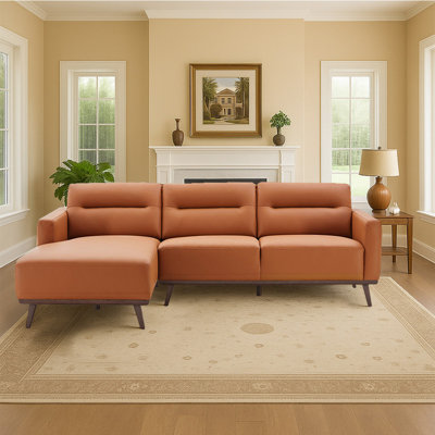 109.3"Ella Modern L-Shaped Faux Leather Sectional Sofa,Cognac