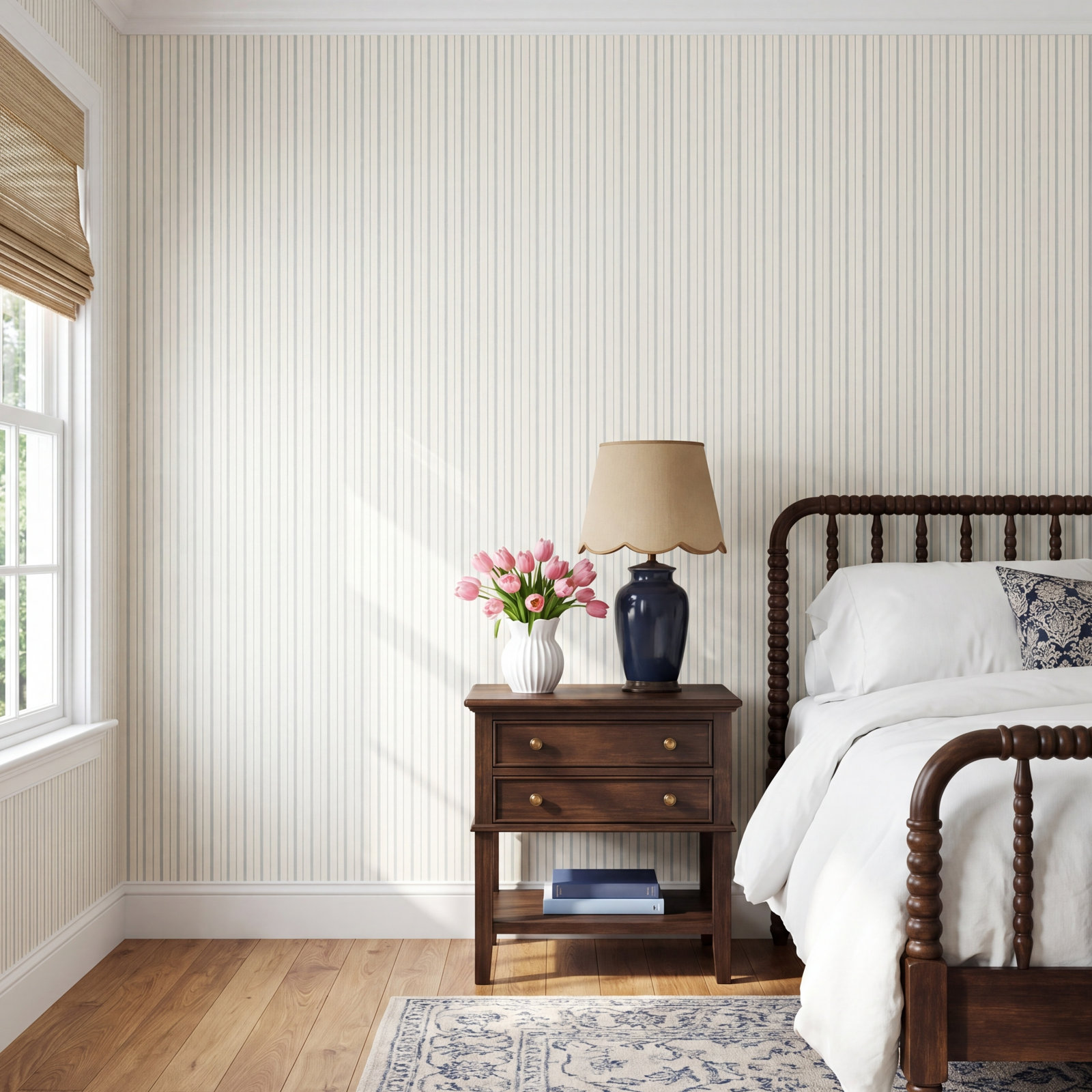 French Ticking Wallpaper, Light Blue