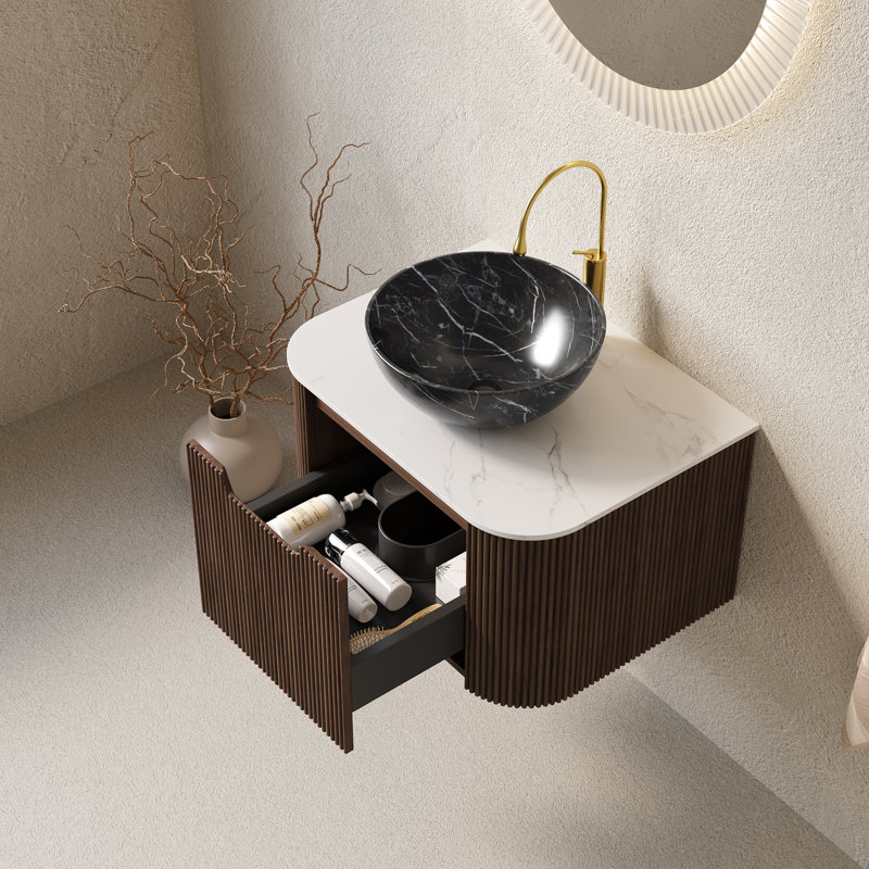 Meuble-lavabo mural avec lavabo en céramique et tiroir