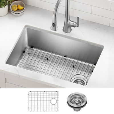 Évier de cuisine à cuve simple encastrable en acier inoxydable calibre 18 KRAUS Fairlane