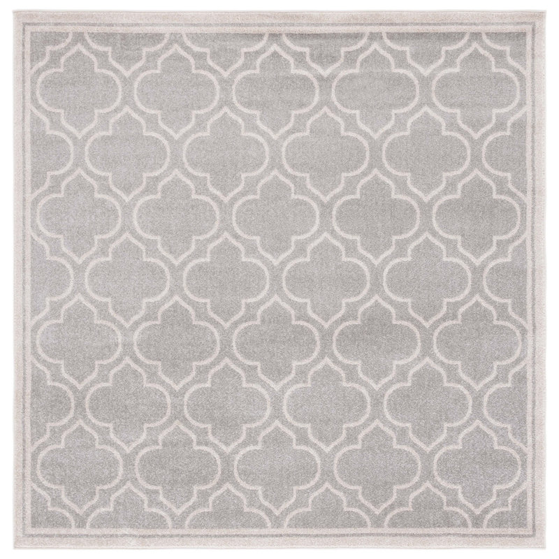 Ammundsen Geometric Light Gray/Ivory Area Rug, Square 7'