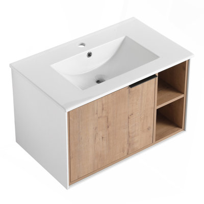 Meuble-lavabo mural flottant 30 po avec lavabo en céramique et porte d'armoire à fermeture en douceur