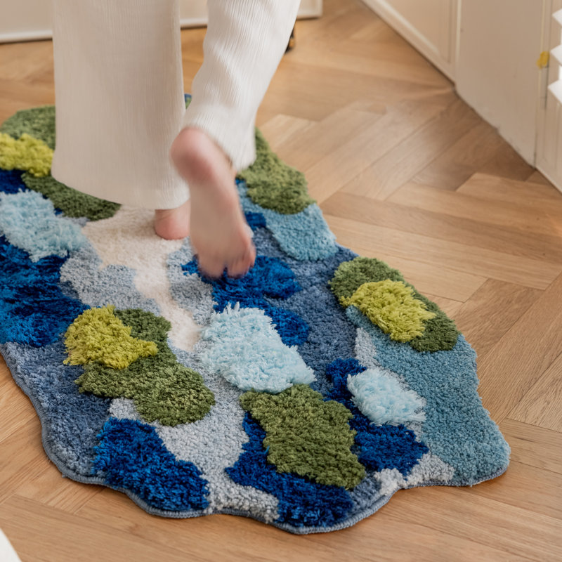 Aesthetic Natural Ultra-Absorbent Soft Bathroom Mat, Blue Abstract