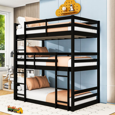 Twin Over Twin Over Twin Wooden Bunk Bed With Detachable Design And Ladder