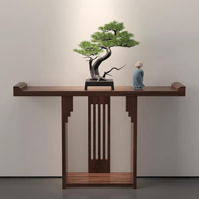 Nouvelle table de véranda entièrement en bois massif de style chinois., H 31,5 po x l 62,9 po x P 11,8 po, Brun