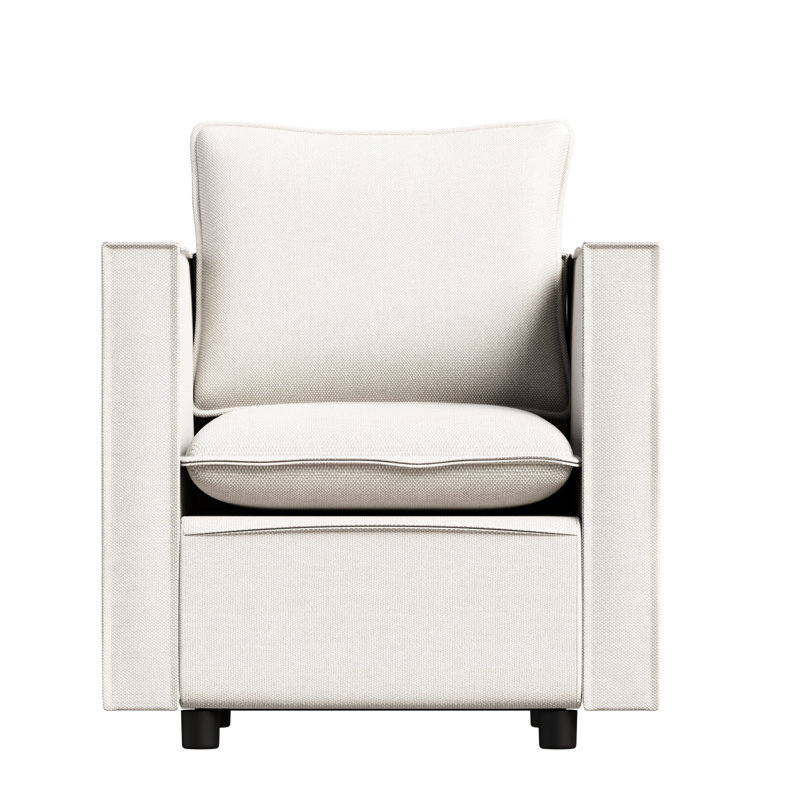 Fauteuil de lecture beige moderne - doux et confortable, tissu en lin, rembourrage en mousse, mousse de chaise de coin confortable, profondeur modérée, idéal pour la détente