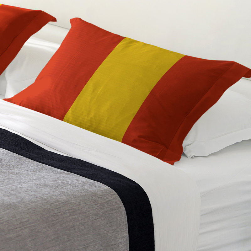Calgary Polyester Striped Sham Set, King, Red/Yellow/Red, Brushed Polyester