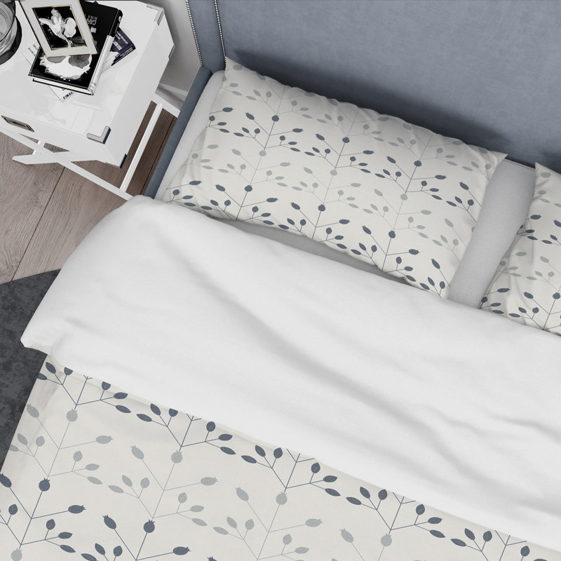 Floral Retro Botanical Motif I - Ensemble de housse de couette abstrait moderne - Polyester microfibre