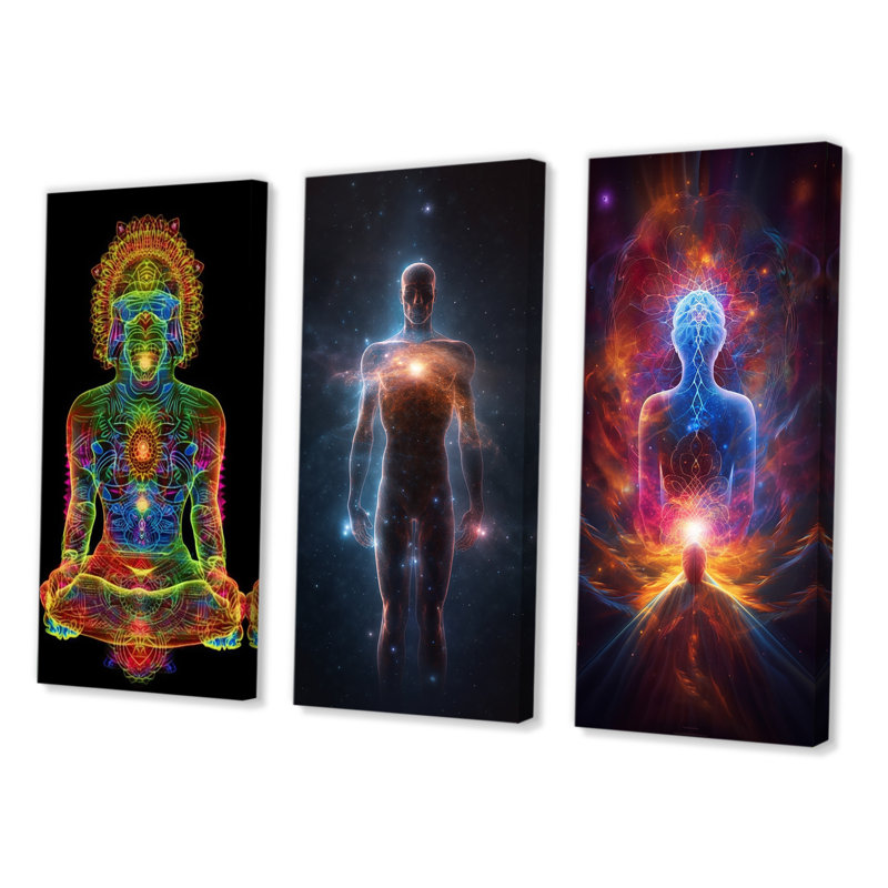 «Iridiscent Rainbow Awakening», 3 pièces sur toile, H 20 po x l 36 po, Toile tendue