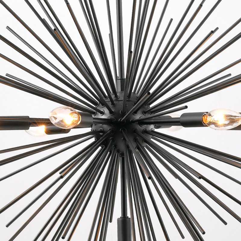 Lustre moderne sphérique Spoutnik à 7 lumières Everitt avec détails en fer forgé noir Everitt pour le salon ou la salle à manger