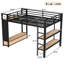 Noir, grand lit, lit mezzanine, tiroirs de rangement, étagères, grand lit bien gardé, tringle, organisation compacte
