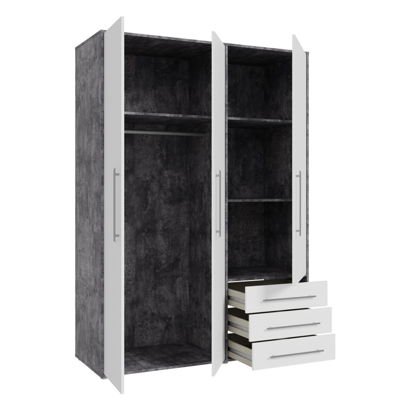 Takeem Manufactured Wood Wardrobe, Concrete/White