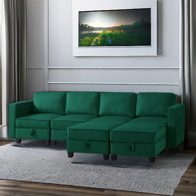Canapé modulaire 6 pièces Pavithra, Velours vert