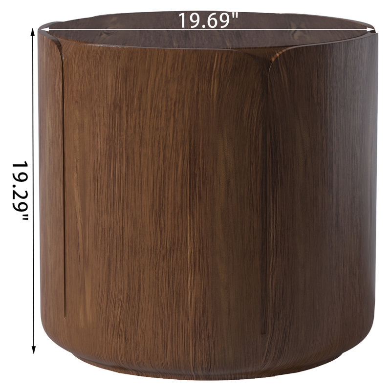 Table d'appoint intérieure ronde 19,29 po H, tabouret de jardin moderne en grain de bois, robuste MGO (oxyde de magnésium) imperméable, table sans assemblage pour patio, jardin, cour arrière, salon (brun)