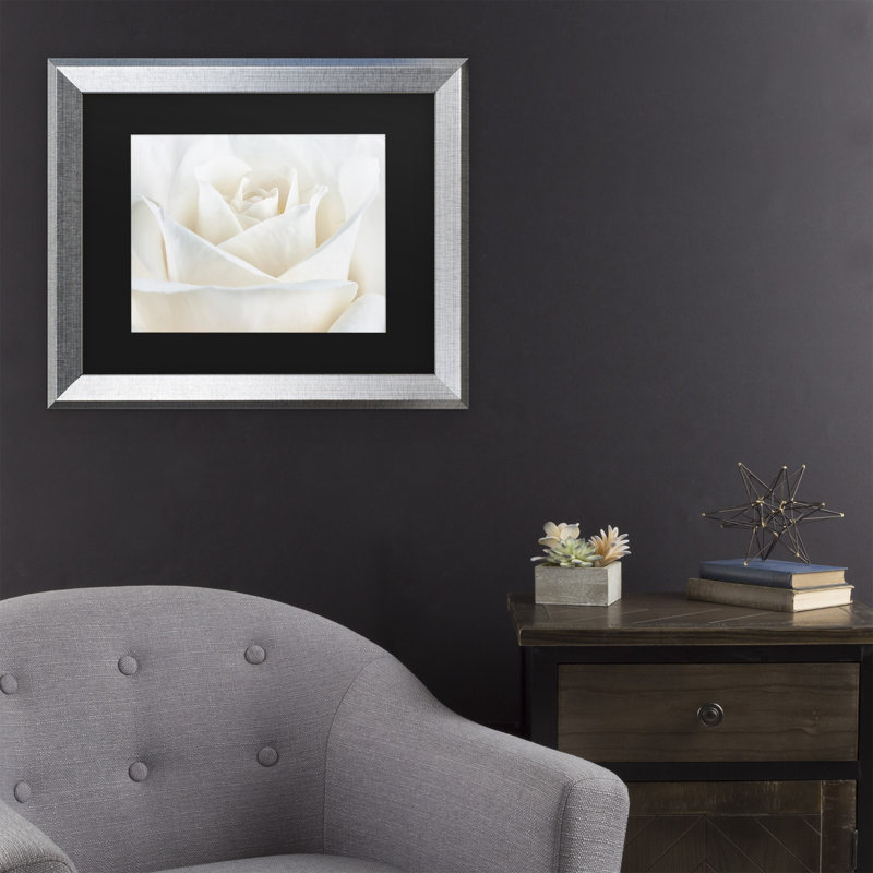 Pure White Rose Black Matted Silver Framed Photography Print