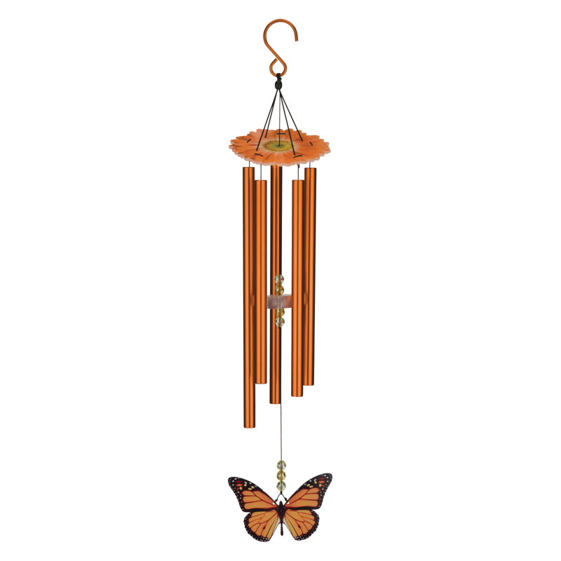 Orange Monarch Butterfly Acrylic and Metal Wind Chime