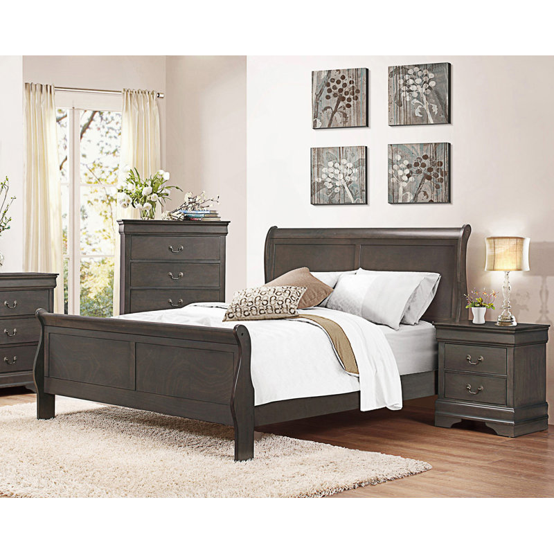 Lit-bateau grand format Traditional Design, gris, Grand lit