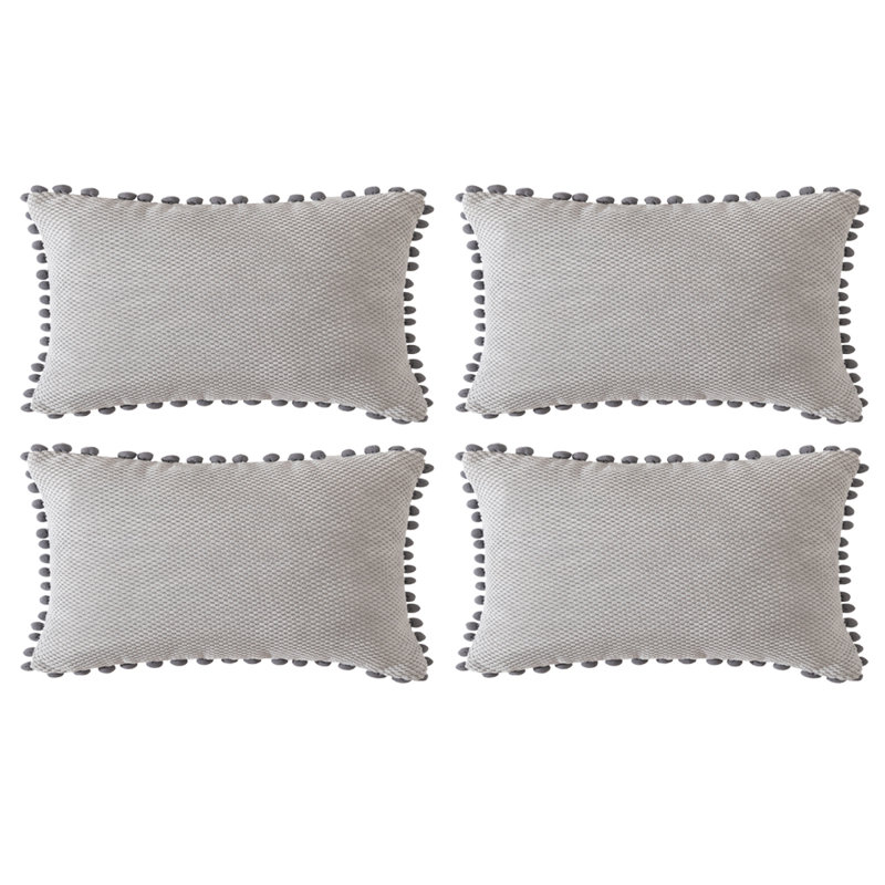  Coussin Pom-Poms, Gris clair, Polyester/ Bourre en polyester