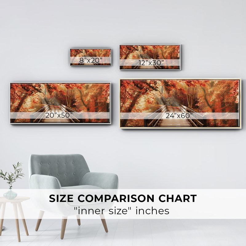 Autumn Bridge- Framed Canvas, 24" H x 60" W