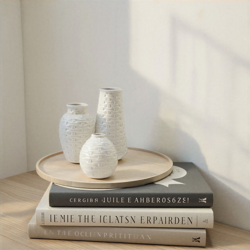 Embossed Stoneware Basket Weave Vases