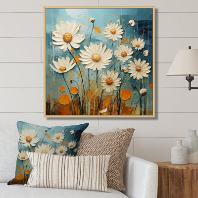 Marguerite blanche et bleu sarcelle Serenade I - impression