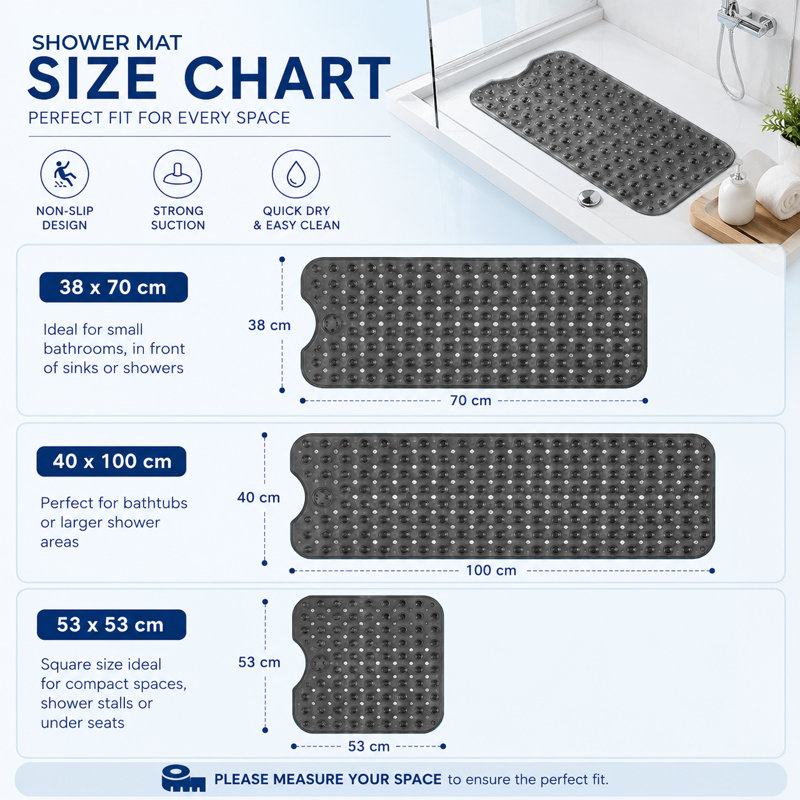 Non Slip Plastic Shower Mat with Strong Suction Cups for Bath Tub Paff Room, BLACK, 40x100