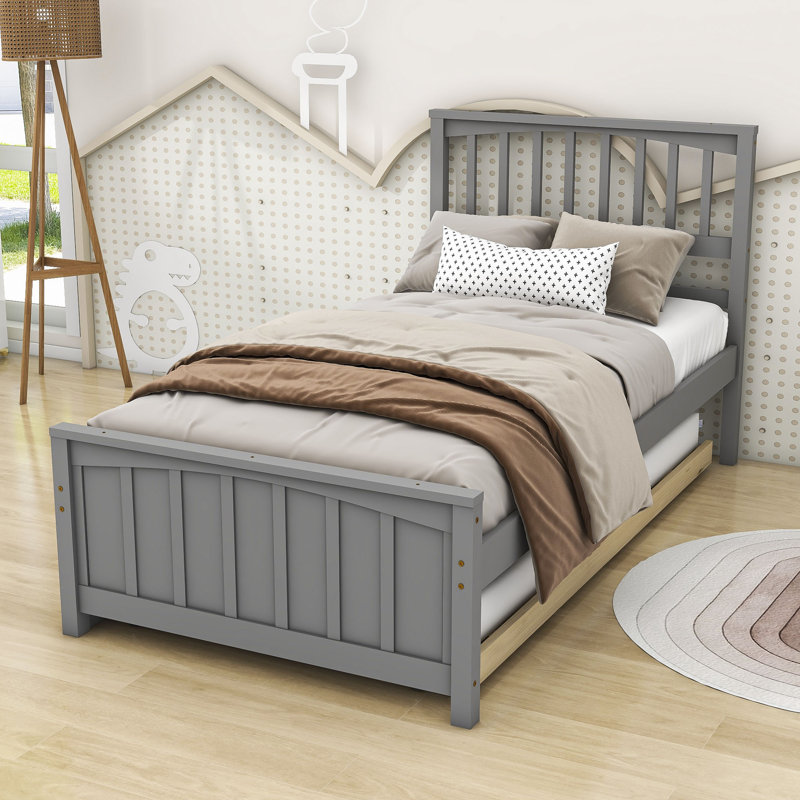 Lit plateforme simple en bois avec lit gigogne Breleigh, Gris