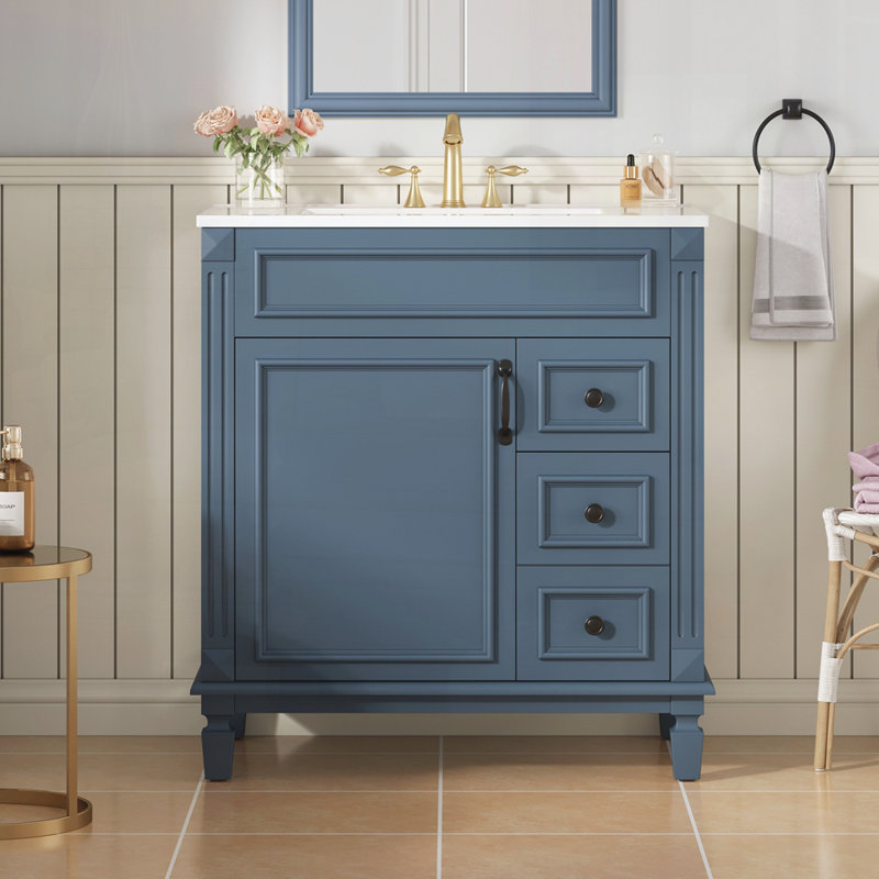 Meuble-lavabo 30 po avec lavabo en céramique, Bleu / Noir, 30"