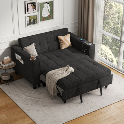 Clayton Adjustable Backrest Multi-Functional Corduroy Sofa Bed With USB Charging