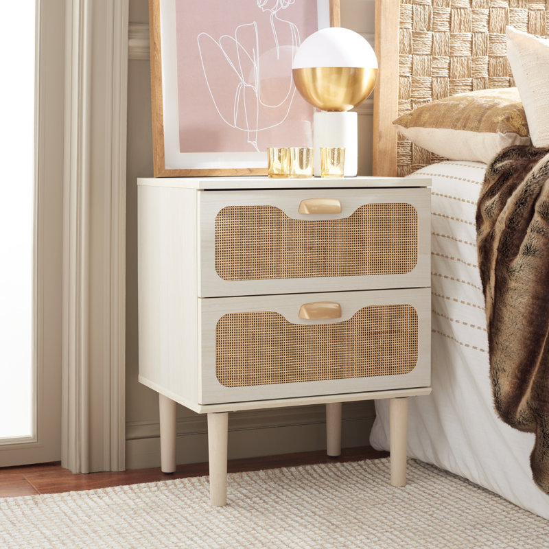 Alfano 19'' W Particle Board / Chipboard Nightstand, Bleached White / Natural Rattan