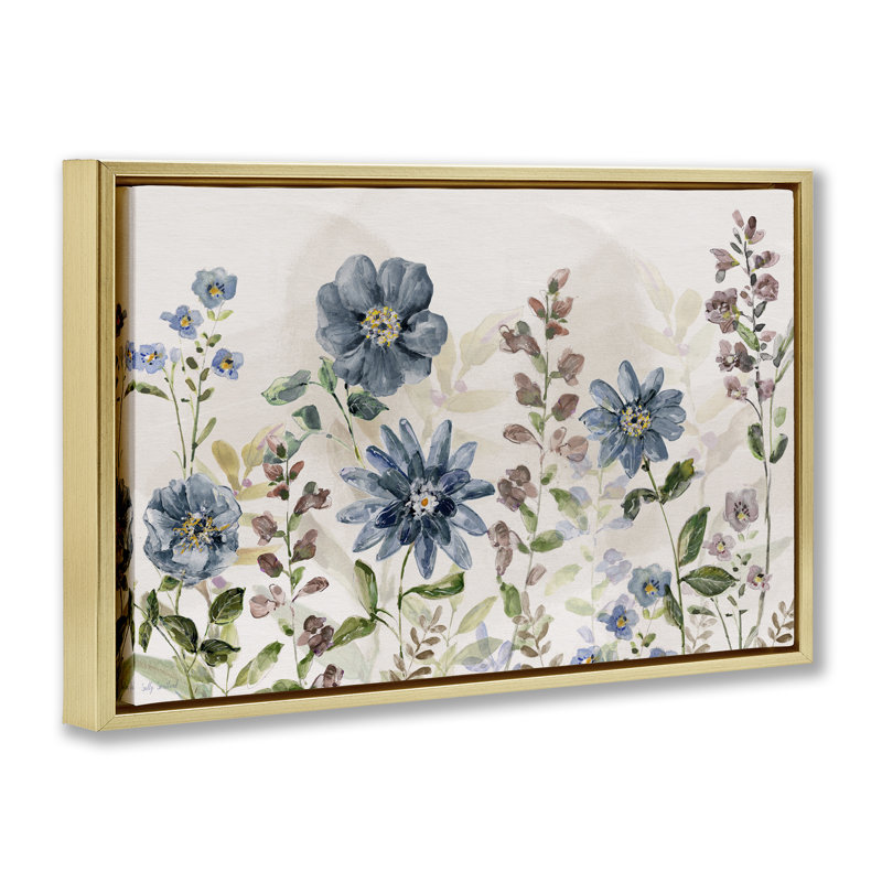 Marguerites sauvages et fougères, Cadre flottant métallique doré, H 21 po x l 31 po
