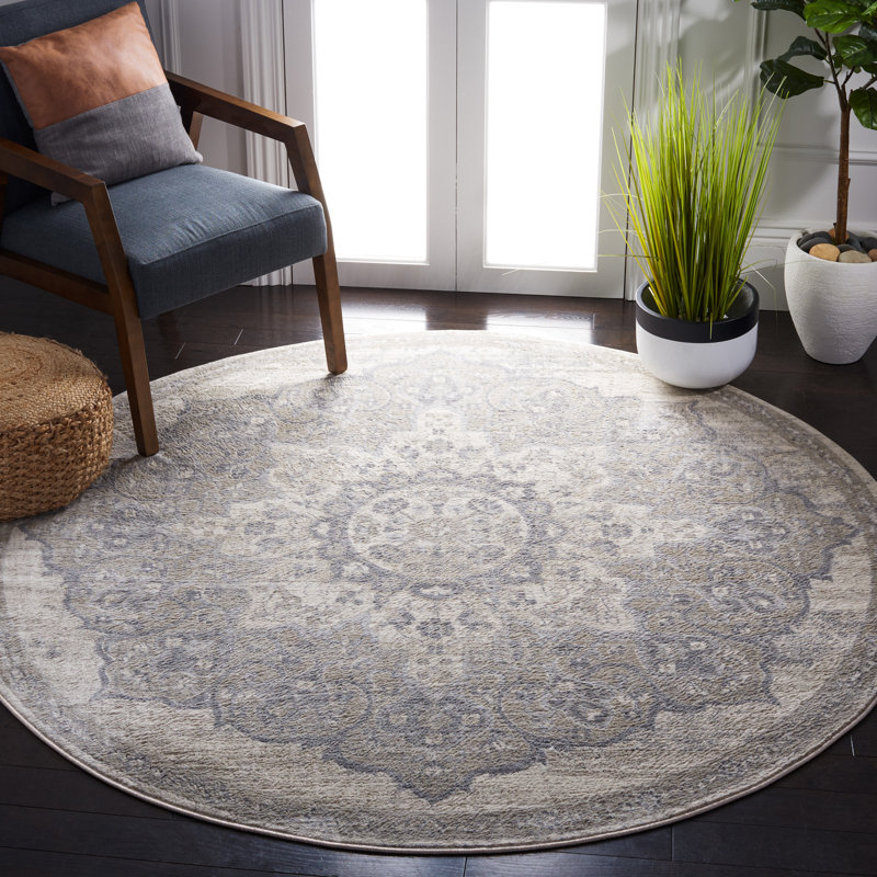 Arvillia Oriental Ivory/Beige Area Rug, Round 6'7"