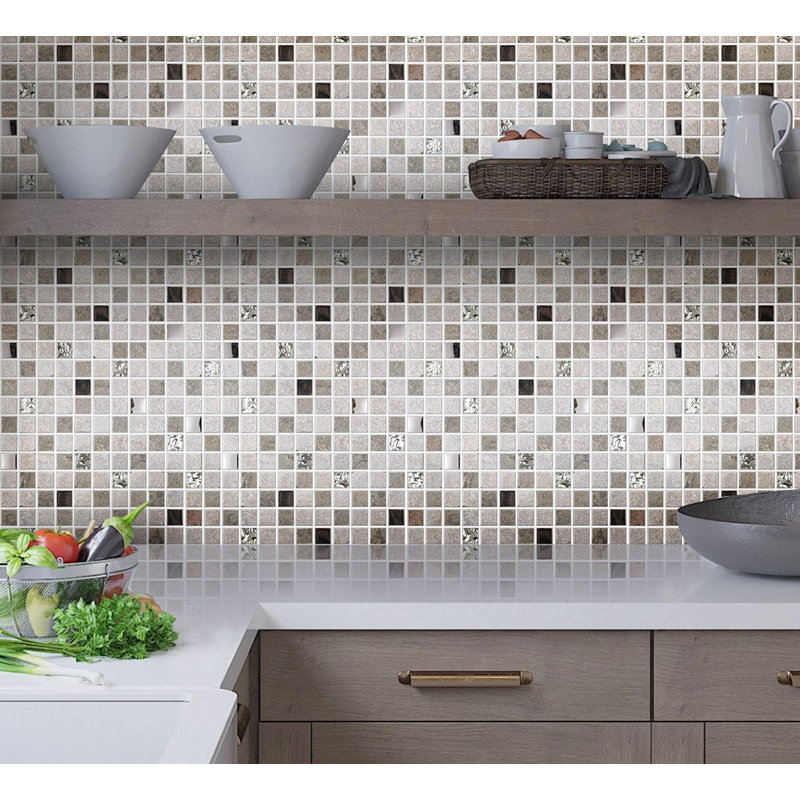 12" X 12" Geological Mosaic Tile, Silver/Gray